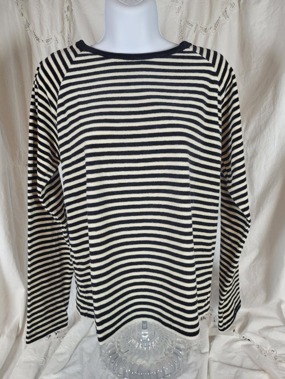 Womens Small Long Sleeve Velour Top NWT Classic Black Stripe Jason Maxwell